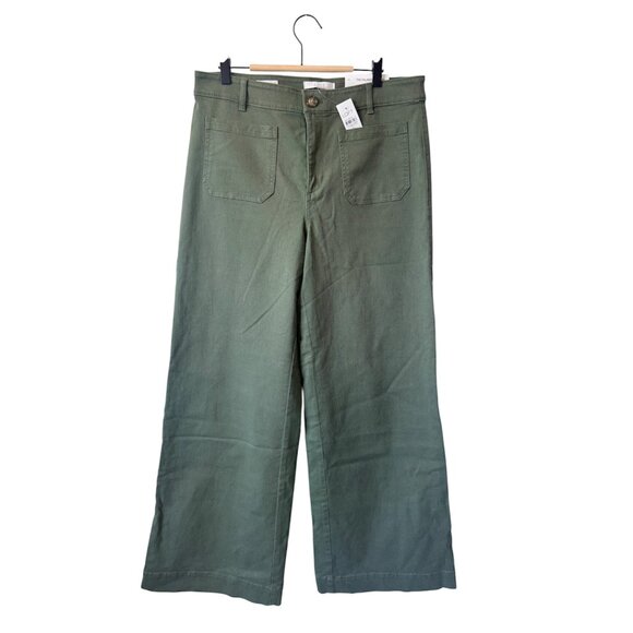 LOFT Women’s The Palmer Wide Leg Cotton Twill Pants in Sage Green Size 10 - Picture 3 of 12